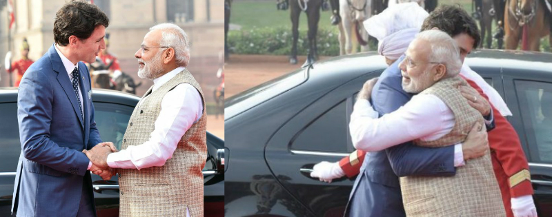 pm narendra modi ne canada pm justin trudeau ka gale laga kar swagat kiya